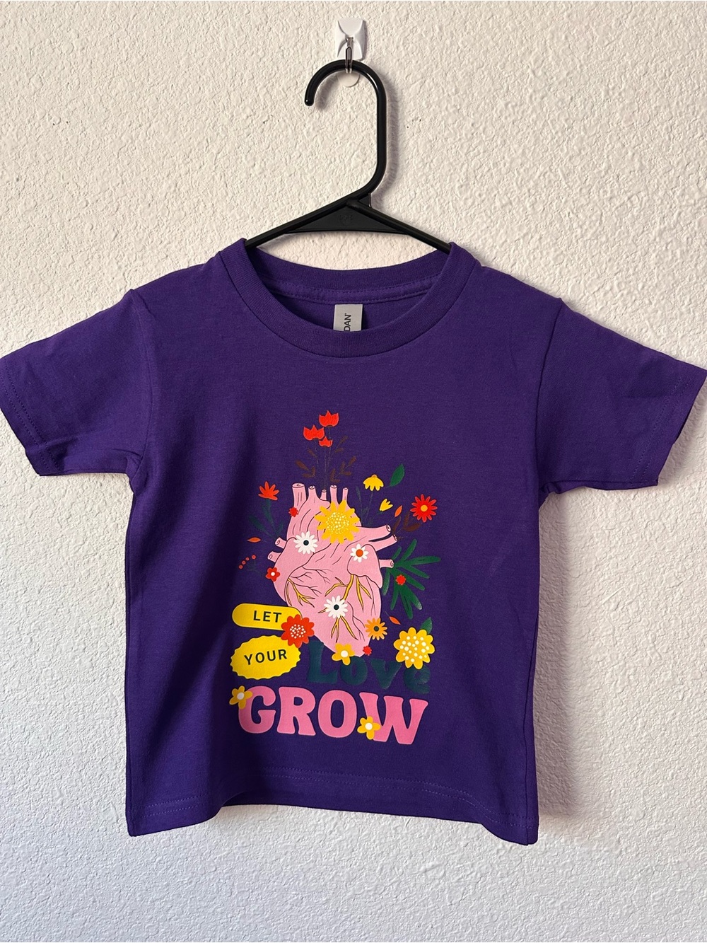 Gildan Purple Kids Floral Heart 'Let Your Love Grow' Tee